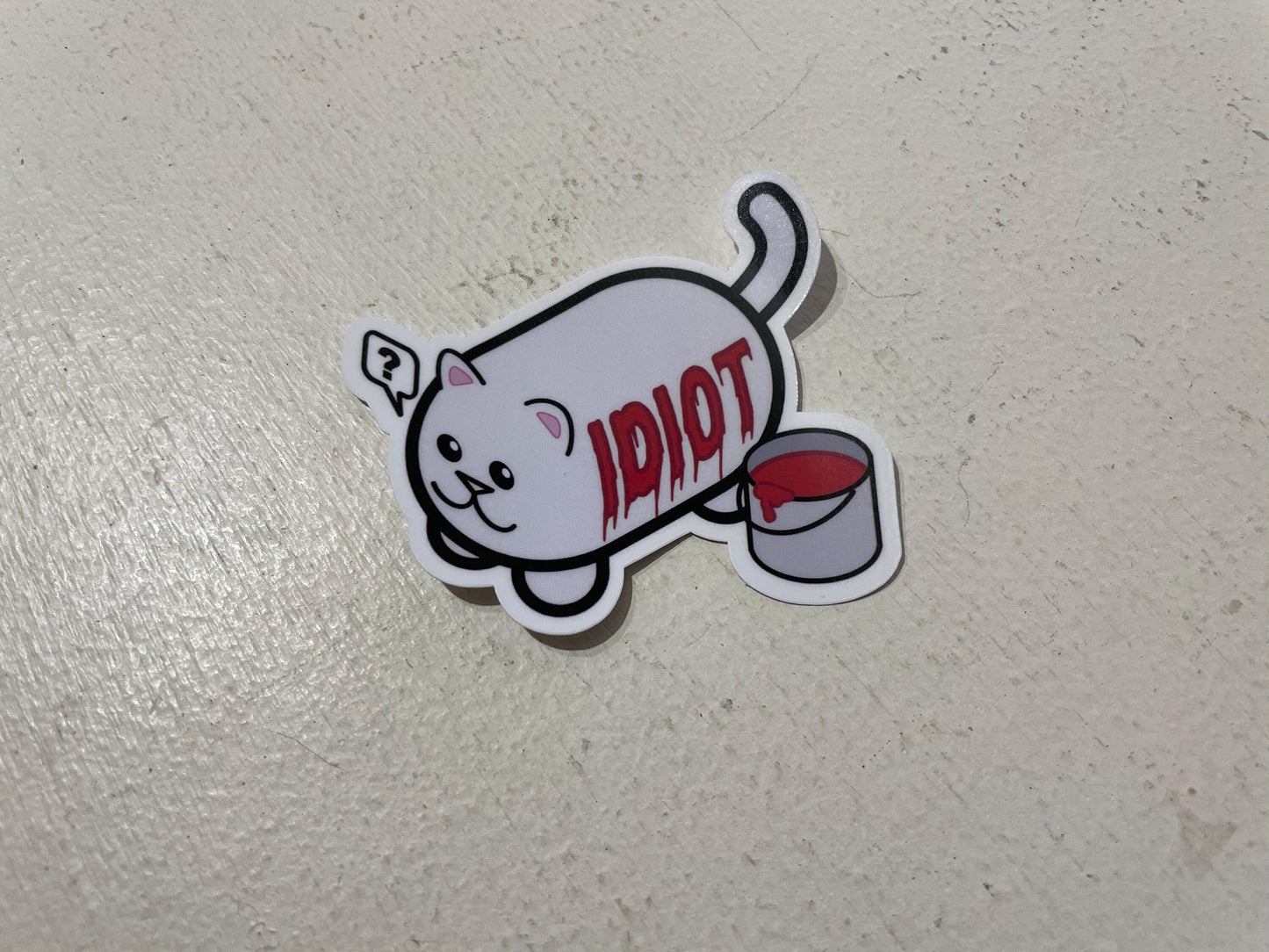 Idiot Cat funny sticker